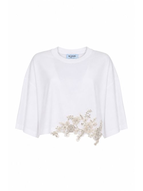 T-shirt in jersey di cotone con patch cristalli BLUGIRL | RA6153 JS00310601